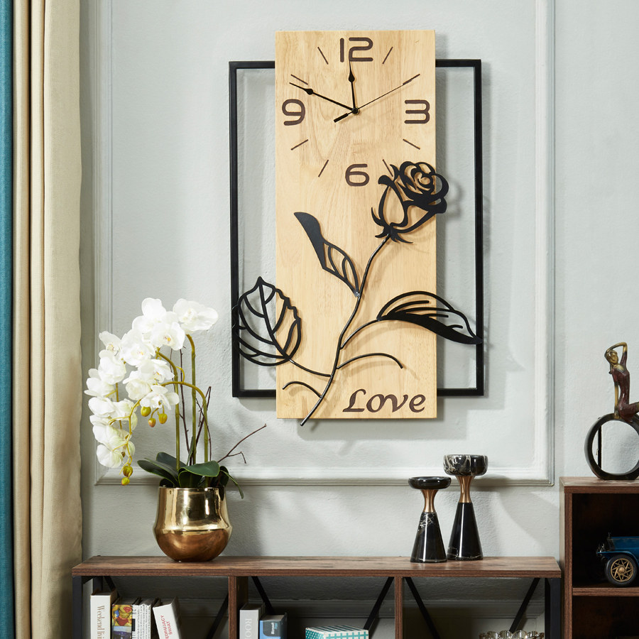 Creative silent clock living room wall clock solid wood Nordic simple modern hanging wall atmospheric home decoration clock hanging watch