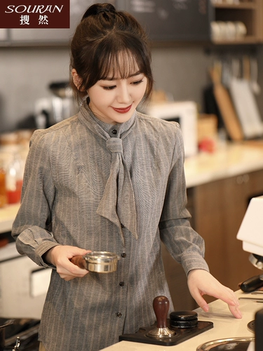 Демисезонная рубашка для работы, лонгслив, нарукавники, кофейный комплект для отеля, делается под заказ