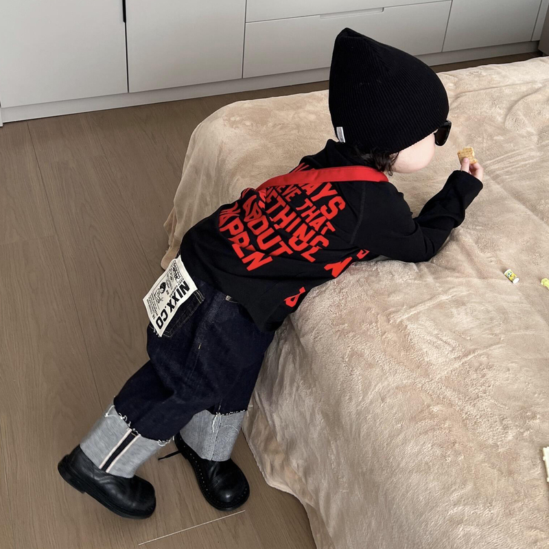 Boys' Pants Autumn 2026 New Style Cool Street-Style Straight-Leg Pants for Little Boys, Baby Boys' Cuffed Dark Blue Jeans