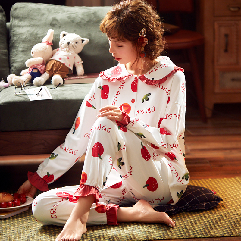 Te-1989-4 White And Red Orange & Long Sleeve Cotton CoverSpring and Autumn Moon clothes pregnant woman pure cotton pajamas female Long sleeve summer Thin Parturient Nursing clothes postpartum nurse suit