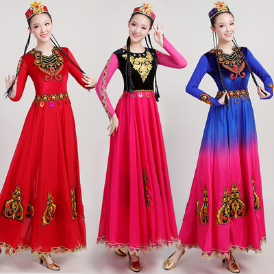 Chinese folk dance dress for women Xinjiang dance performance costume female national style opening dress modern Uygur Dance Dress
