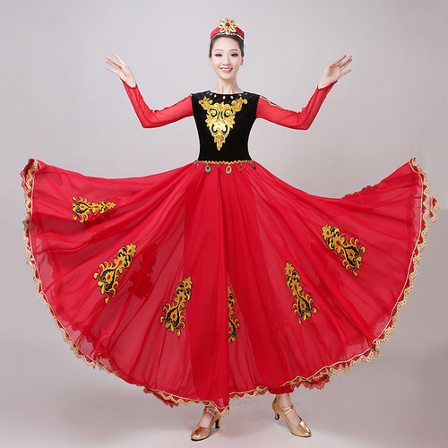 Chinese folk dance dress for women Xinjiang Dance Costume female ethnic style modern Uygur dance performance suit opening dance big swing skirt