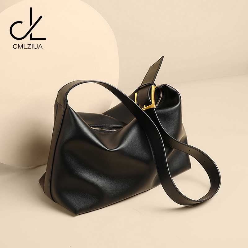 Cmlziua/Bags for Women 2026 New Large-Capacity Single-Shoulder Black Genuine Leather Dumpling Bag Women's Crossbody Tote Bag