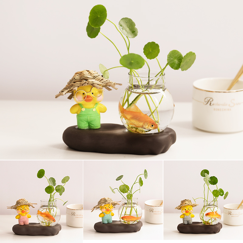 Express little yellow duck web celebrity individuality creative little dolls ceramic furnishing articles water raise grass cooper hydroponic glass vase
