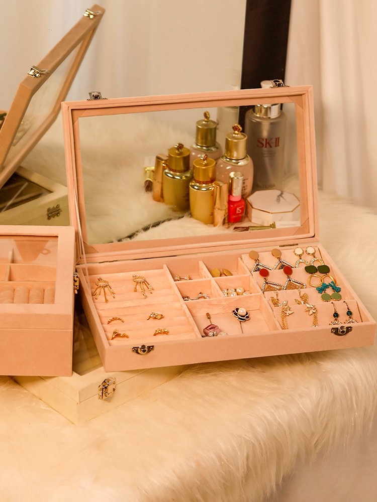 Transparent jewelry jewelry box Ear needle storage box Large capacity earrings Ear jewelry box Small exquisite ring box Hand necklace