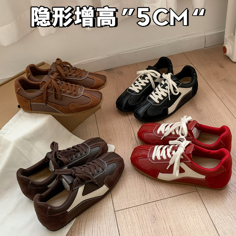 Height-Increasing Version! Lace-Up Color-Blocked Inner Height-Increasing German Training Shoes for Women, 2026 New Retro Versatile Forrest Gump Sneakers, Women's Sports Shoes