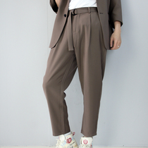 Spring Summer Thin style casual pants male loose straight cylinder 90% pants Korean version trendy ice silk pituitary pants men with belt