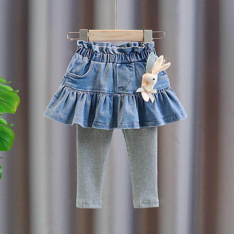 Children's fake two-piece skirt pants spring and autumn new girls' thin leggings spring baby girl denim skirt fashion trend