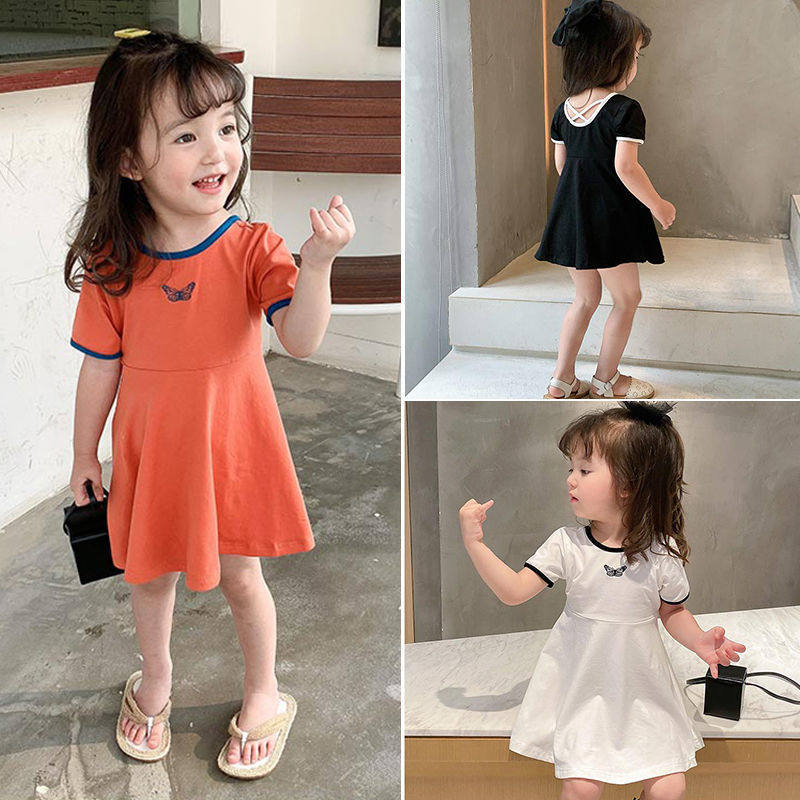 Girl Pure Cotton Short Sleeve Ocean Dress Summer New Baby Boy Clothing Little Girl Foreign Pie Net Red Child Princess Dress