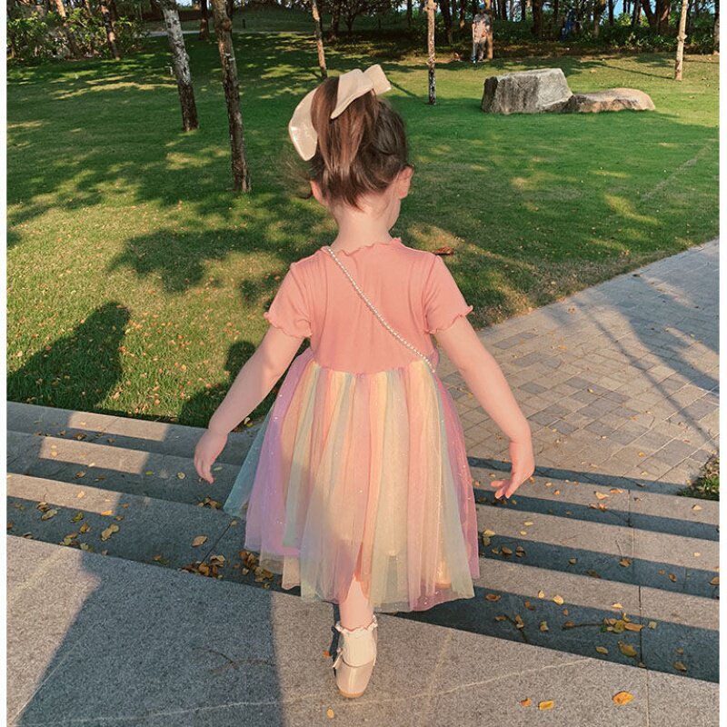 2023 new girls' summer gauze skirt little princess foreign style tutu skirt baby rainbow little girl dress