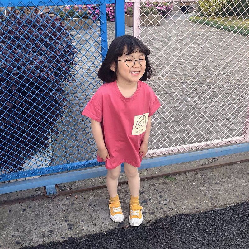 Pure cotton girl short sleeve T - shirt 2022 Han Edition new girl baby dress children middle - long - edition T - shirt