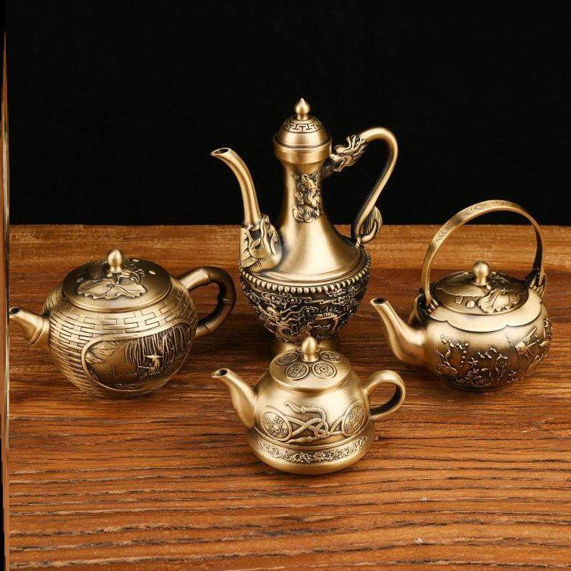 点金青竹功夫茶壺 酒壺 硯滴 文房具 銅製品 置物 浮彫鯉躍龍門