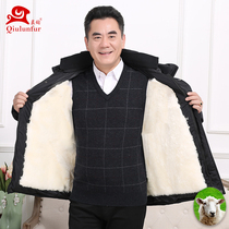 Wool quilted jacket mens fur one-piece jacket sheepskin coat middle-aged and elderly dads winter thickened elderly cotton coat cotton suit