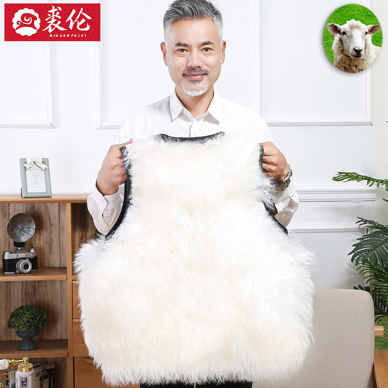 Tan shearling vest men's fur one-piece middle-aged and elderly cotton vest plus velvet thick winter warm father and grandfather vest