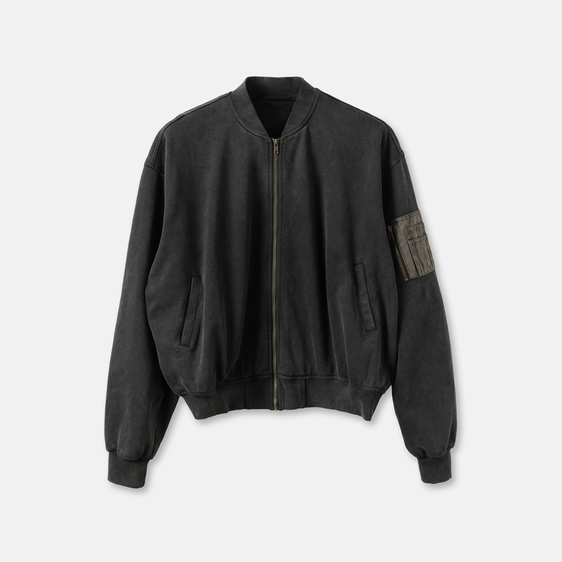 Hobkirk 25Ss Washed Distressed Suede Patchwork Ma1 Jacket Short Zipper Jacket