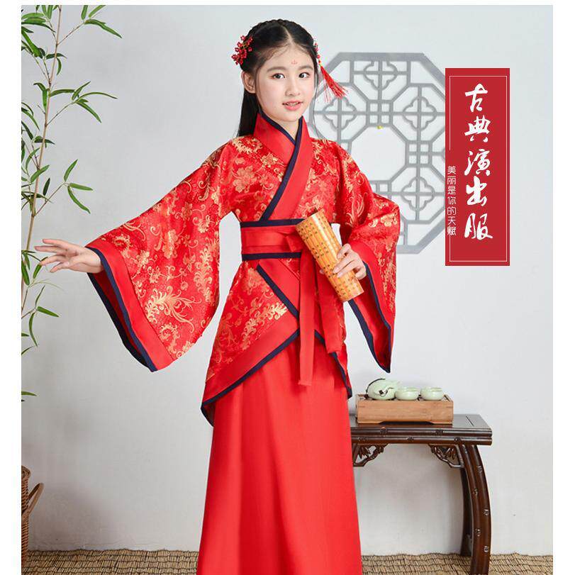 交领汉服儒裙冬装女立领曲裾汉服古代衣服古装古筝演出服女童
