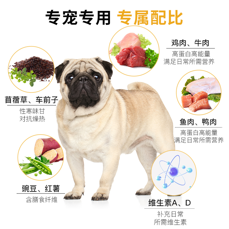 Wang Daddy's Special Pug Dog Food, Full-Price Dog Food, General-Purpose Nutrition for Puppies, Adult Dogs, Small and Medium-Sized Dogs, Formula 2.5kg