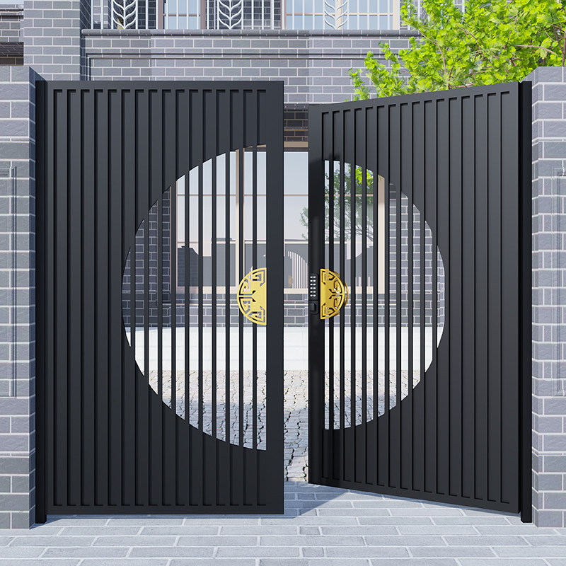 Round Iron Art Courtyard Gate Mesh Red Garden Door Villa Entrance Gate Aluminum Alloy Single Double Switch Yard Round Door