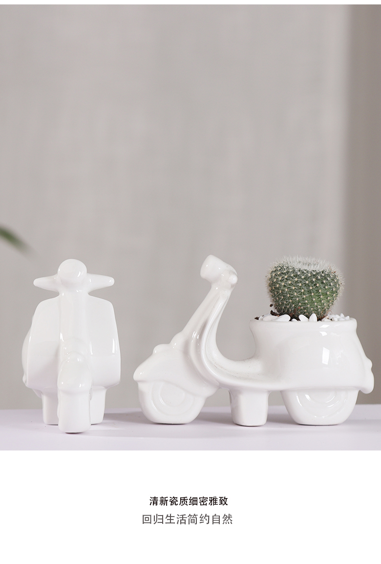 Cartoon mini white ceramic flower pot contracted creative move fleshy pink cactus flower POTS, small lovely