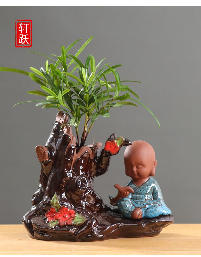 Creative move money cooper plant grass hydroponic plant vase flowerpot household ceramics young monk tea trinkets