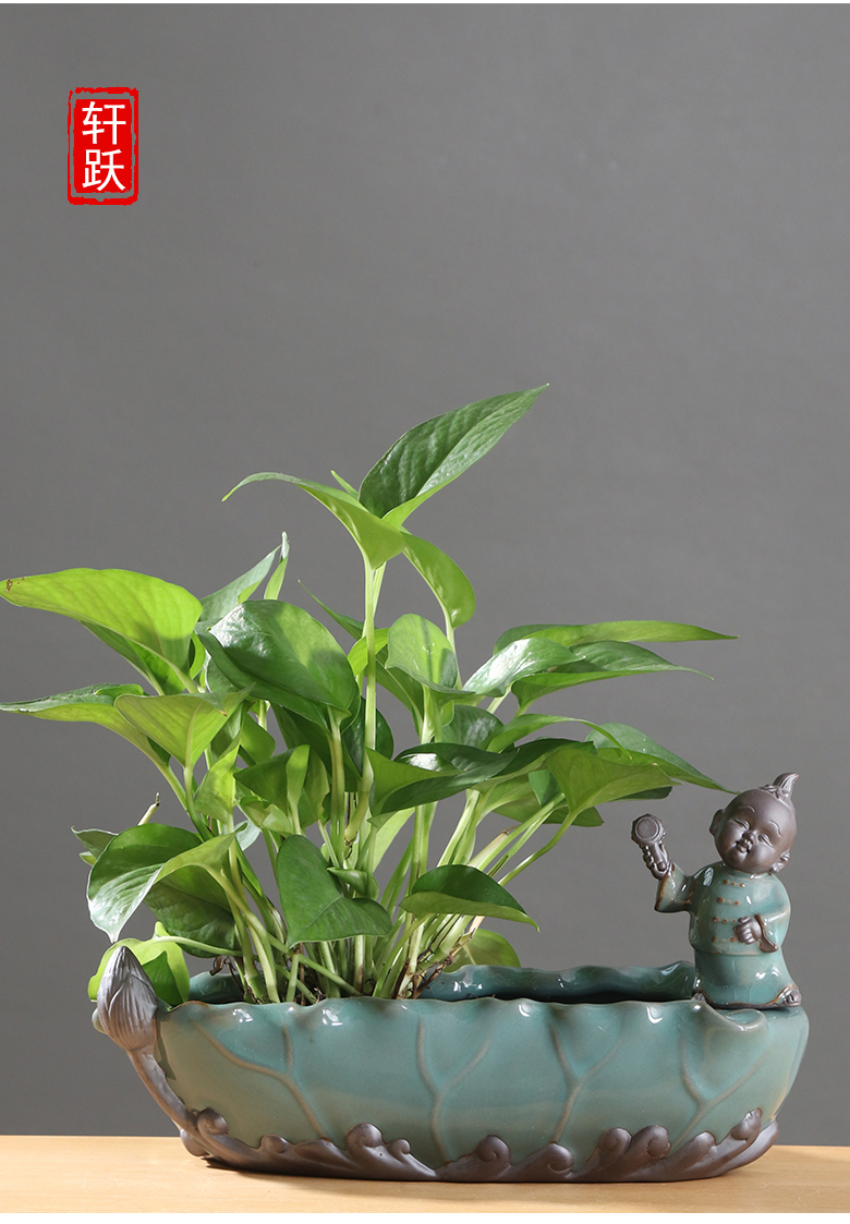 Chinese wind desktop asparagus pot pot ceramic creative move classic indoor money plant orchid art basin