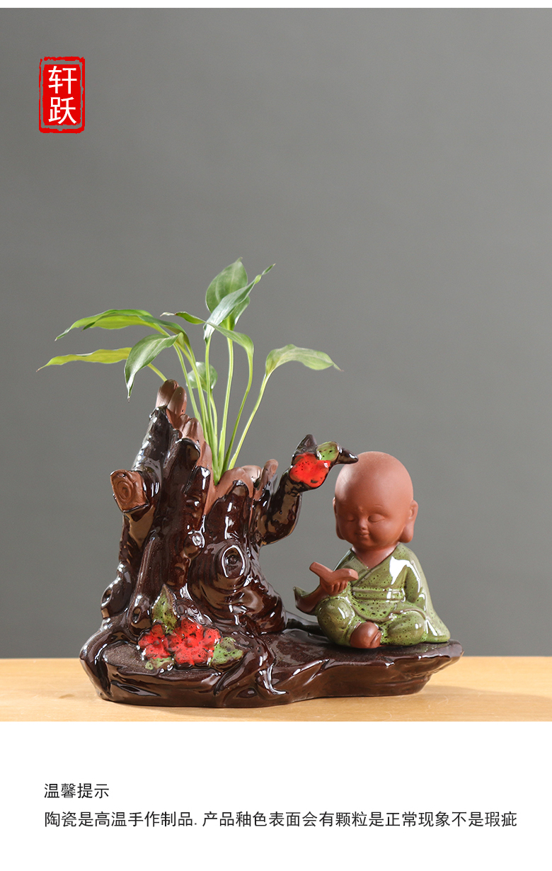 Creative move money cooper plant grass hydroponic plant vase flowerpot household ceramics young monk tea trinkets