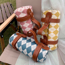 Outdoor outing portable ultrasonic diamond grid ins style knitted thickened picnic blanket camping tent sleeping blanket