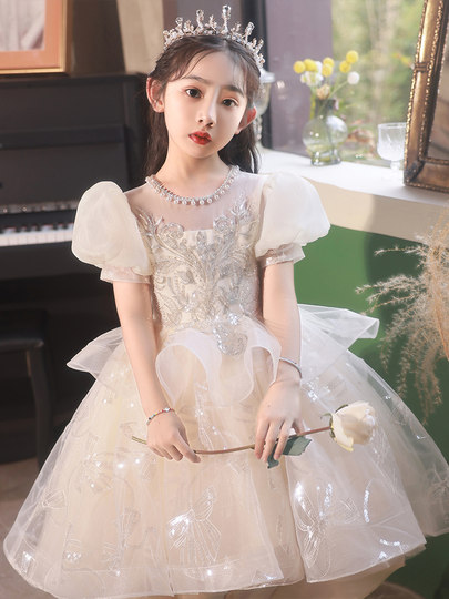 夏天超仙女童公主裙高端洋气儿童礼服裙十岁生日女孩主持钢琴演奏