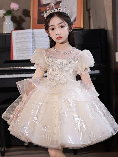 夏天超仙女童公主裙高端洋气儿童礼服裙十岁生日女孩主持钢琴演奏