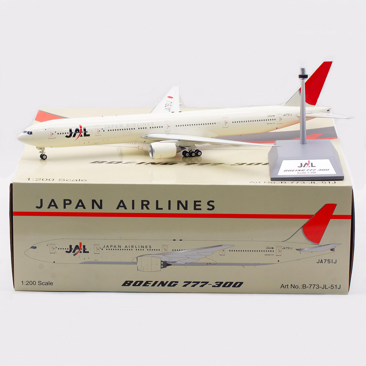 B-Models 1:200合金飞机模型，JAL日本航空波音777-300JA751J的精致收藏