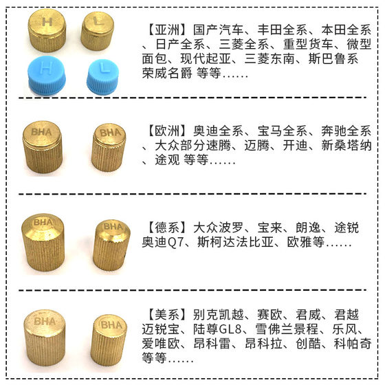자동차 에어컨 밸브 코어 캡 R134A 순수 구리 고압 h 저압 l 방진 플라스틱 덮개 액체 불소 세트