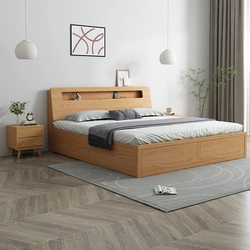 Семейство Lelei Полная деревянная кровать Nordic Oaks High Box Bible Modern Simple 1,8 м логоскопическая главная спальня с двуспальной кроватью