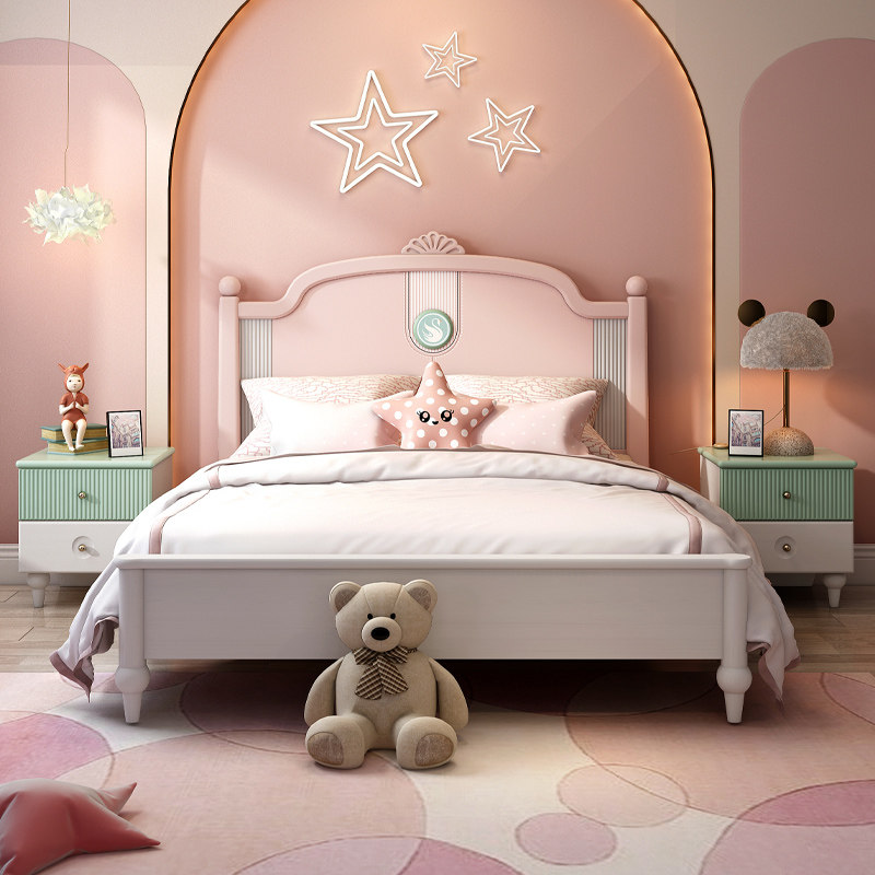 Light Extravagant Solid Wood Children Bed Princess Bed Girl Girl Girl Girl Girl Girl Cot 1 5 m Single Bed Net Red Bed