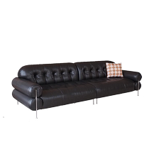 Chazedai French retro leather sofa living room 2024 new style mid-century style straight-row high-leg brown sugar cloud sofa