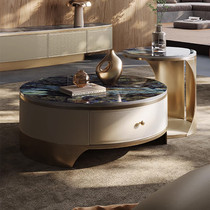 Kaimiao light luxury coffee table high-end atmospheric round coffee table combination 90 50cm slate combination saddle leather series