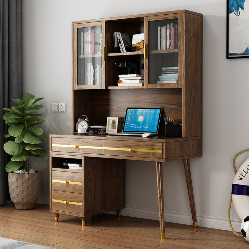 Fuyu solid wood desk bookcase integrated bookshelf combination study desk computer desk home simple student writing desk
