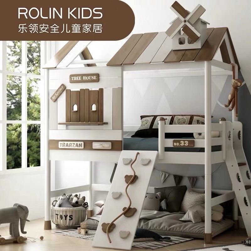 ROLIN KIDS SAFE KIDS FULL SOLID WOOD HOME NORDIC FUN CLIMBING ESCALATOR TREE HOUSE BED