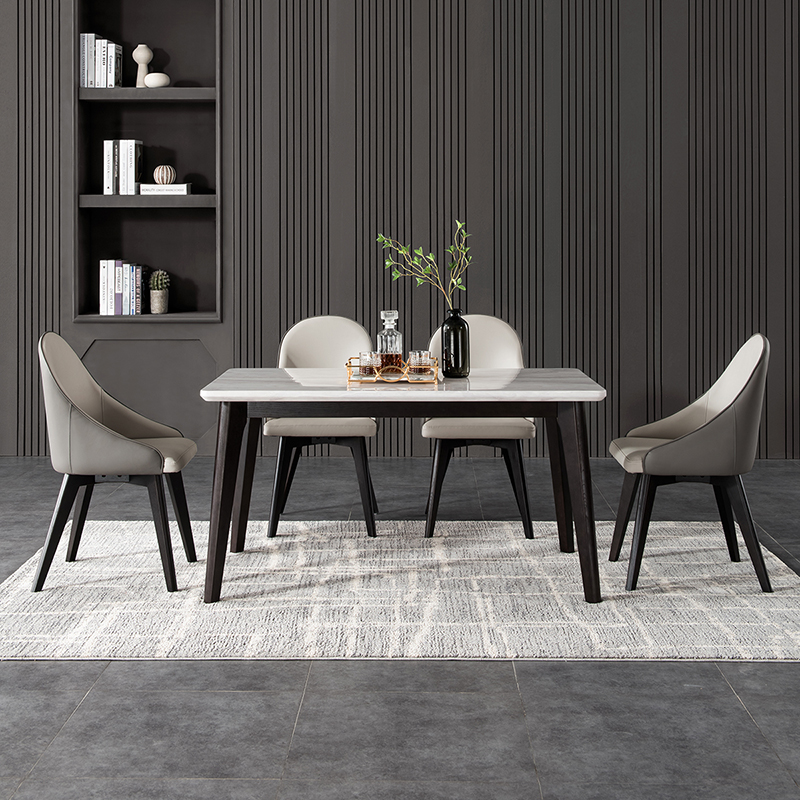Sesame White Luxury Dining Room Home Marble White Toon solid wood dining table and chairs Composition sleeve One table six chairs Dingjin