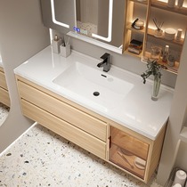 TOTGG solid wood color ceramic integrated basin bathroom cabinet combination modern minimalist washbasin washbasin cabinet
