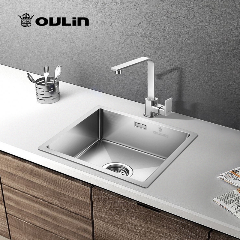 Eileen Sink Handcrafted Single Trough Thickened Stainless Steel Pool Floor Basin Sink Kitchen Sink Kitchen Wash Basin small number bar Terri-Taobao