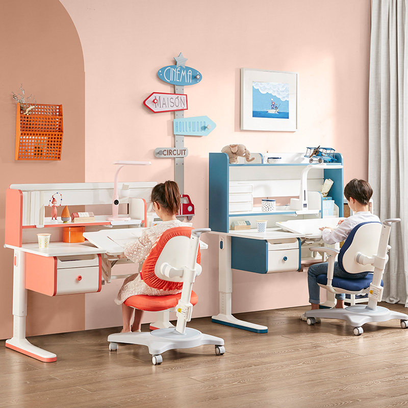 (Desktop Double Lift) Child protection for children studying table and chairs Students desk children Home writing desks DH suit