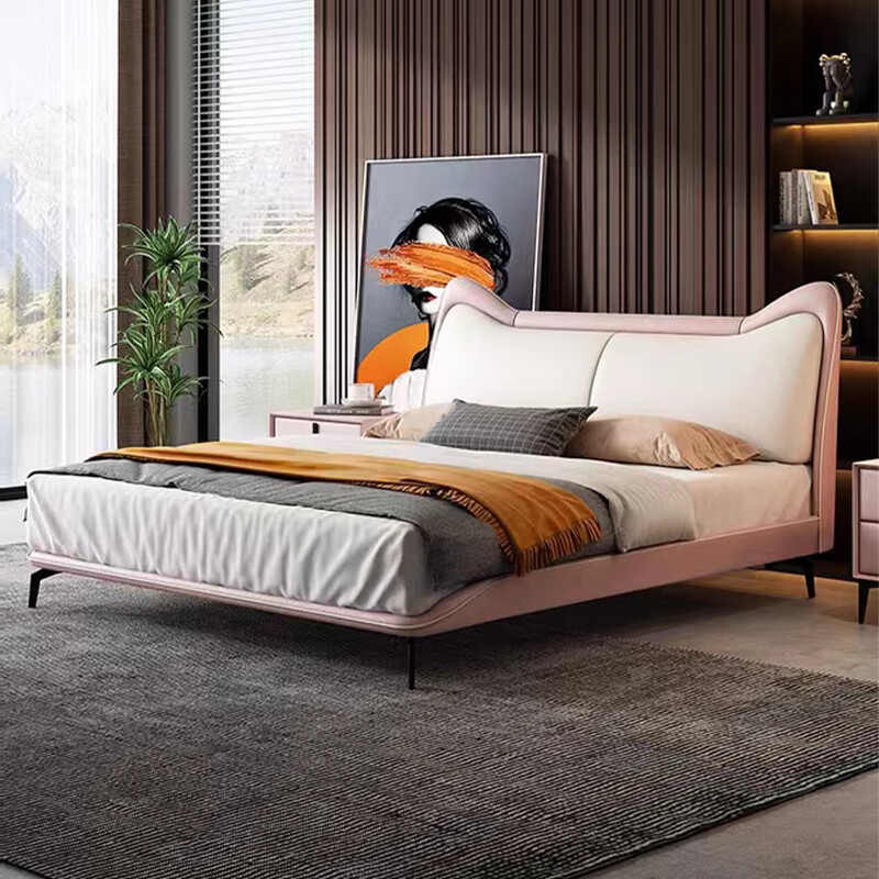 Роскошная кожаная кровать Zhenpi Nordic light с розовой сеткой и красной кроватью принцессы, кровать с кошачьими ушками, небольшая квартира, современная минималистичная мягкая кровать