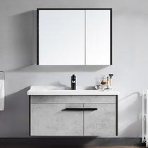 Langwhale Nordic style bathroom cabinet imitation rock plate integrated ceramic basin storage cabinet bathroom washbasin wall cabinet deposit