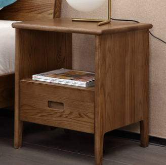 Log Zhizuo all solid wood bedside table Nordic ash storage locker Modern simple bedroom bedside cabinet