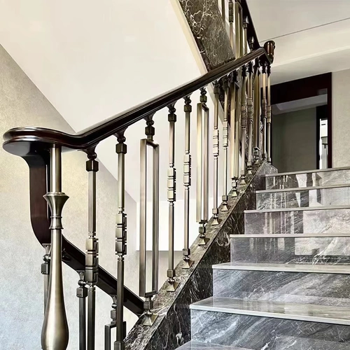 凯立佳 Современные металлические прямые перила для лестницы KLJ-067, алюминиевая художественная лестница, индивидуальная комбинация из массива дерева и мрамора