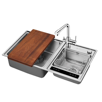 Oulin Easy Clean Water Purification Sink Package 304 Stainless Steel Double Slot Ultrasonic Fruit and Vegetable Purification Sink Package