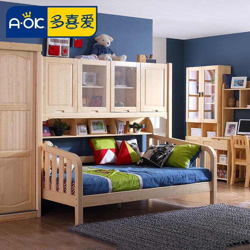 Multi Love Children's Bed Solid Wood Children Multifunction Bookcase Bed Provincial Space Integrated Bed Head Cabinet With Cabinet Bed WDA701