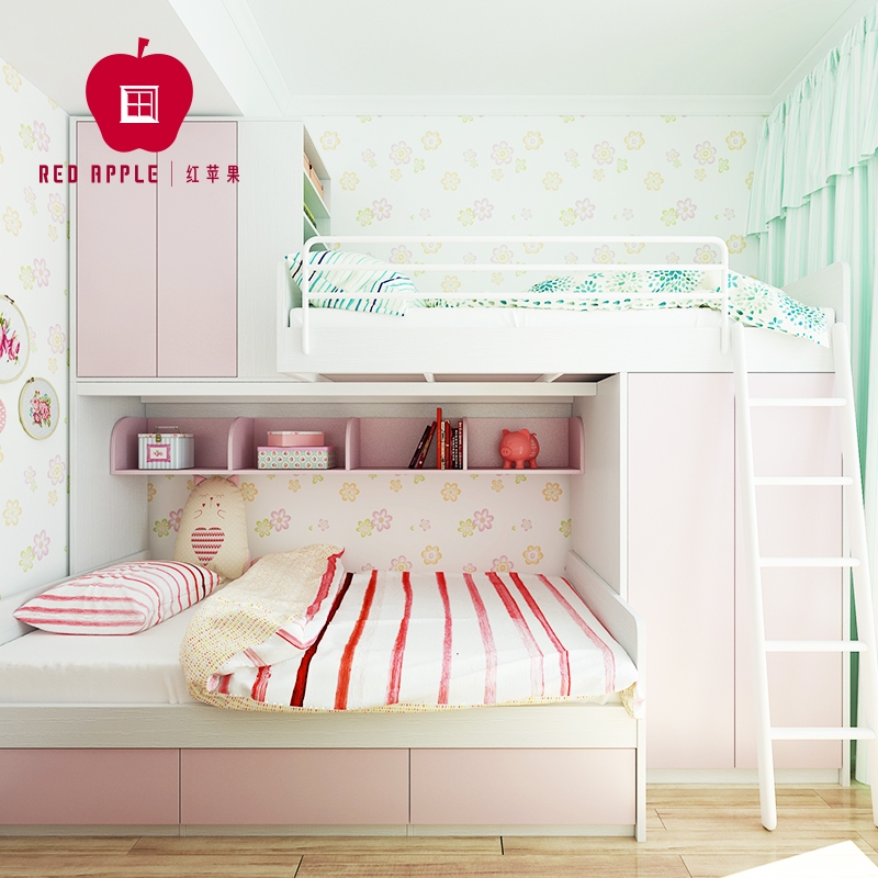 Red Apple Full House Custom Bunk Beds Double Bed Twin Beds High And Low Bed Male Girl Multifunction Combined Bed Children's Furniture Innate