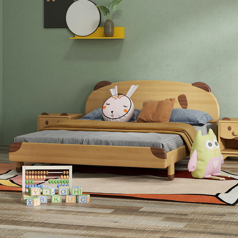 Seven Colors Life Solid Wood Children Beech Wood Nordic Bed Original Wood Color Children's Furniture Bedroom Furniture With Small Bears