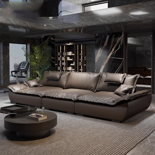 Sofá de cuero minimalista italiano Shixi, pequeño apartamento, sala de estar minimalista moderna, muebles de sofá rectos de cuero para el hogar